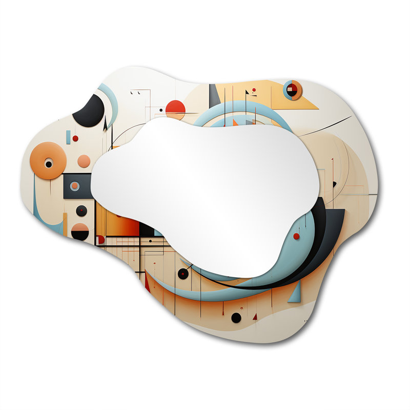 «All That Jazz Geometric Expressionism - Mid-Century Modern Cloud Mirror», miroir mural décoratif asymétrique bleu, impression d'art en métal