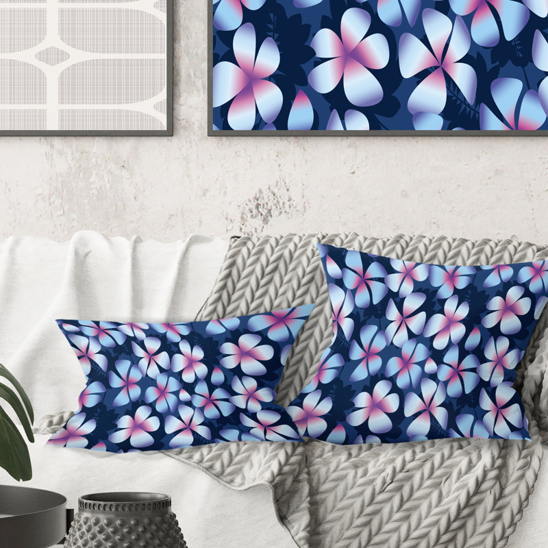Fleurs de frangipanier rétro - Coussin décoratif imprimé Mid-Century, 18 po x 18 po