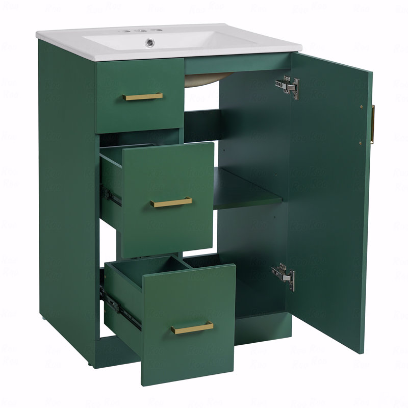 Meuble-lavabo moderne 24 po avec lavabo, petite armoire de lavabo avec 2 tiroirs et porte à fermeture douce, meuble-lavabo sous-comptoir avec tiroirs