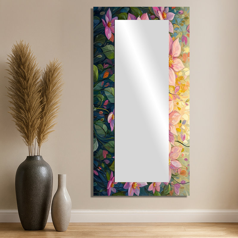 Spring Poinsettias Festive Petal Dance I - Floral Accent Wall Mirror - Printed On Metal, 28" x 55"