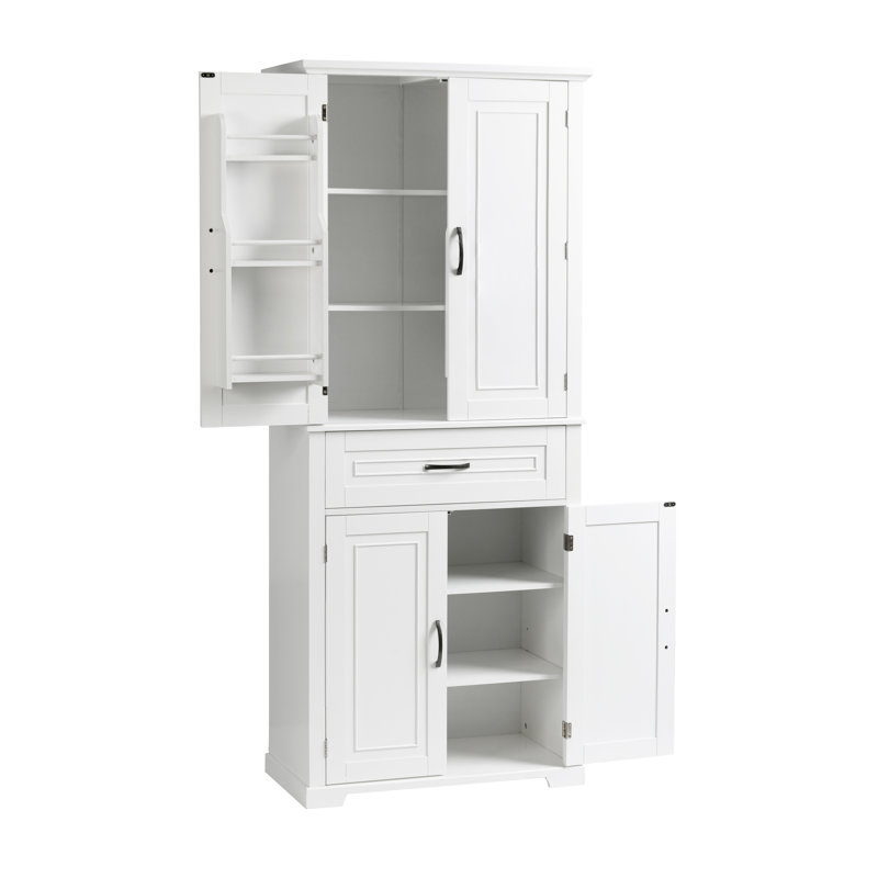 Rangement de salle de bain: Armoire blanche avec portes et tiroir pratique, Blanc