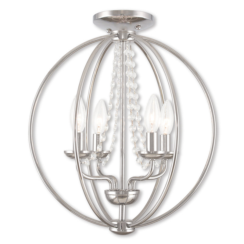 Moores Globe Chandelier, Polished Chrome, 17" H x 15" W x 15" D, 4