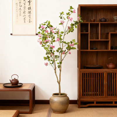 5FT Artificial Bougainvillea Tree with Black Plastic Pot, Realistic Fake Flowering Tree for Indoor Home Office Decor