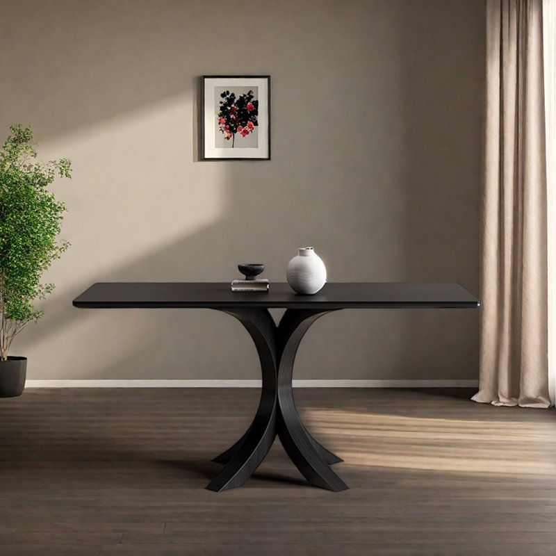 Durable Pure Black Rock Slab Dining Table, 29.52"H x 55.11"L x 31.49"W