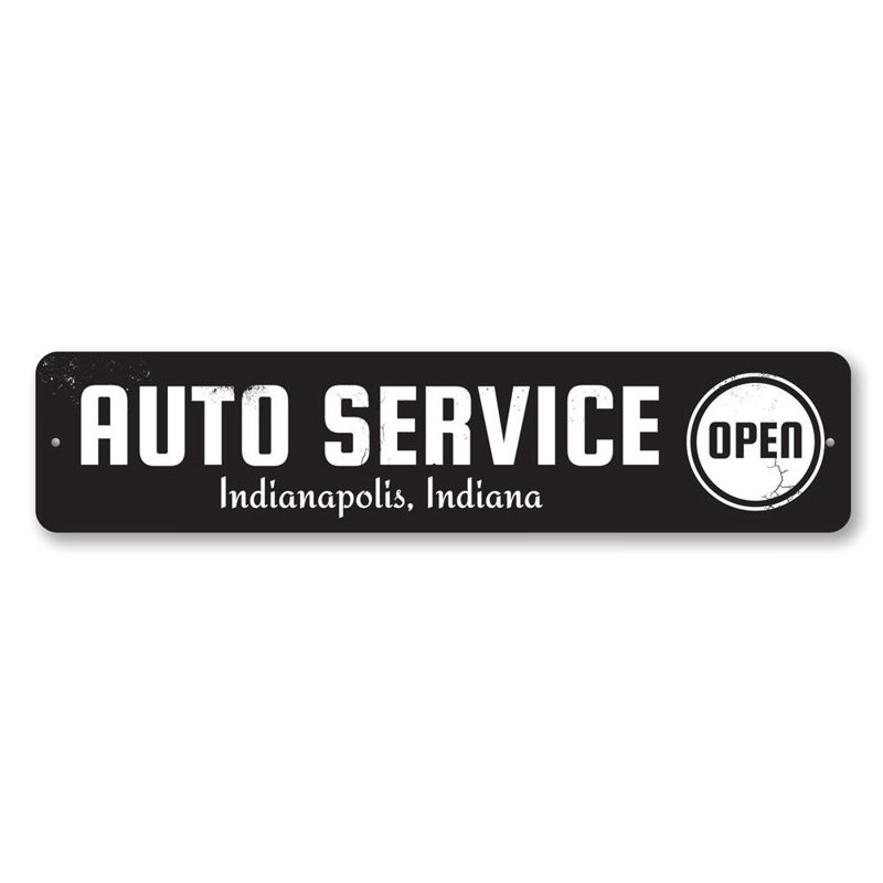 Plaque en aluminium Open Auto Service, H 4 po x l 18 po x P 0,04 po