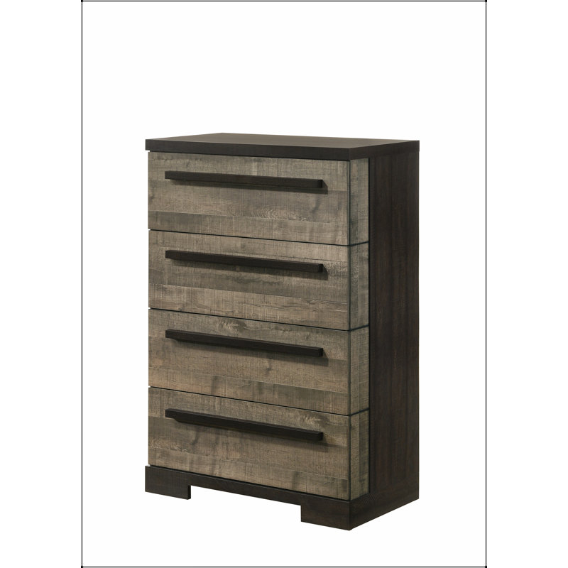 Commode contemporaine à 4 tiroirs avec finition brune et grise, rangement spacieux pour les chambres modernes