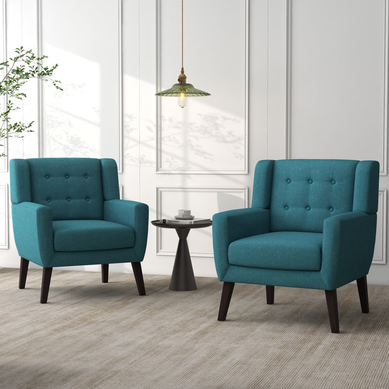 Jaqueze 73.4 Cm Wide Cotton Armchair, Light Blue Linen Blend
