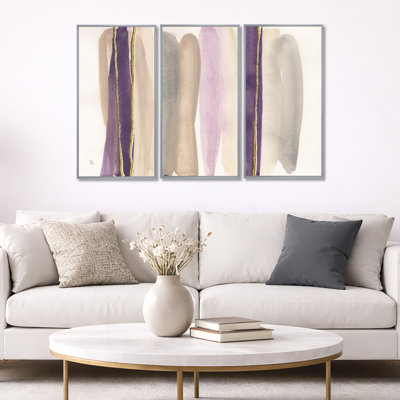Shape Of Glam Purple - Shabby Elegance Framed Canvas Wall Art Set Of 3