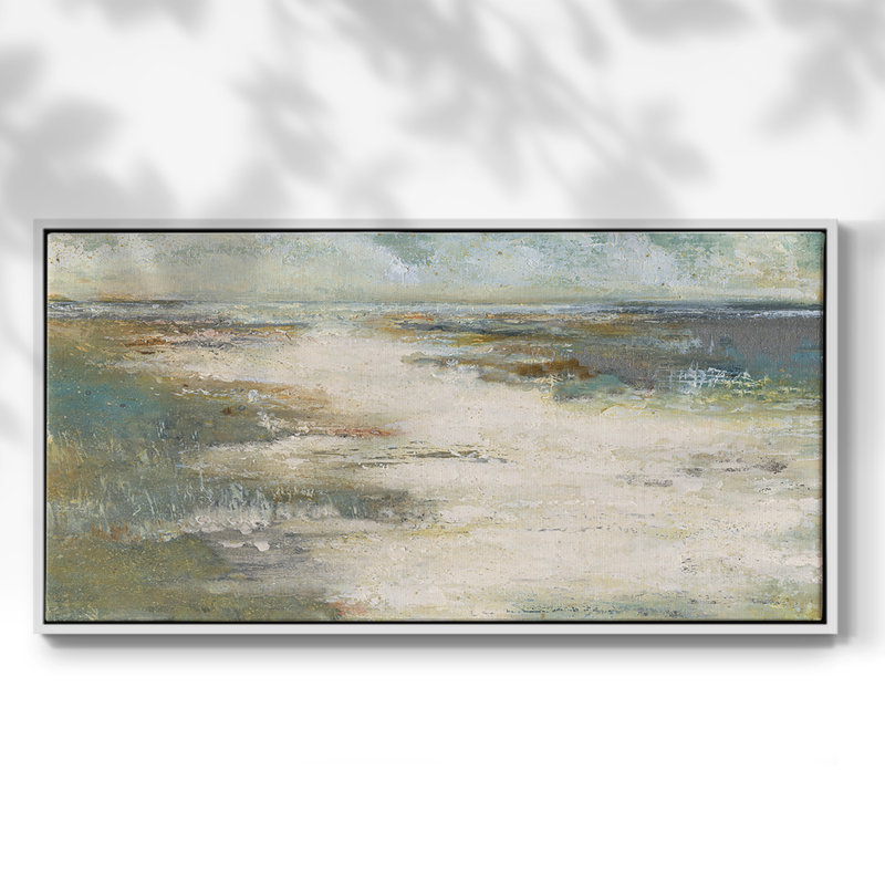 Misty Coast - Toile tendue avec châssis encadré - Prêt à être accroché, H 25 po x l 49 po, Blanc