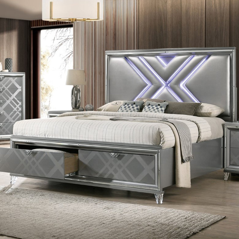 Lit plateforme tapissier avec matelas Evodio, Grand