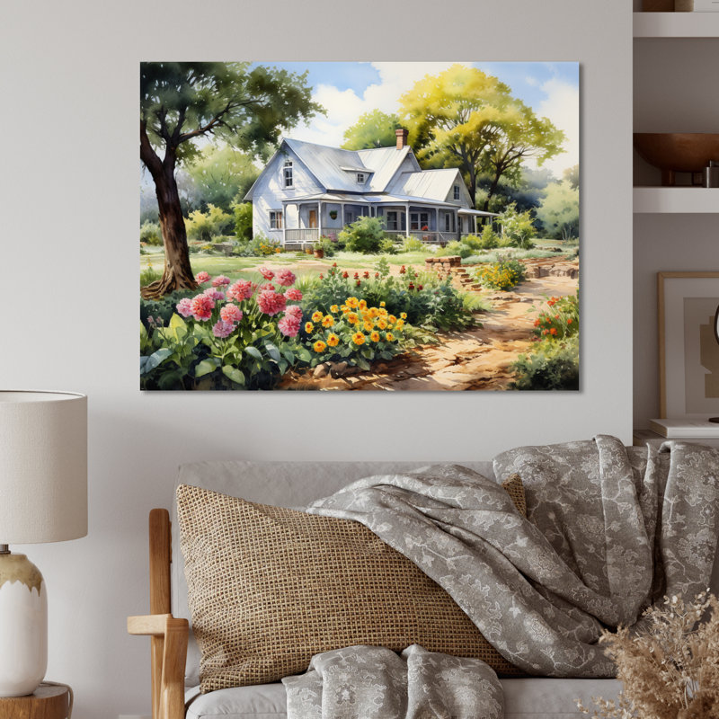 Farmhouse Frontyard Oasis I - Décoration murale de ferme en métal, H 34 po x l 44 po