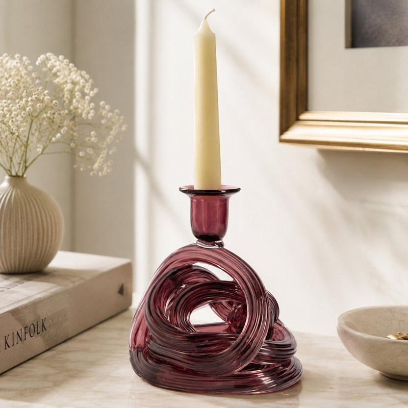 Porte-bougie en verre mauve 6 "H, Mauve