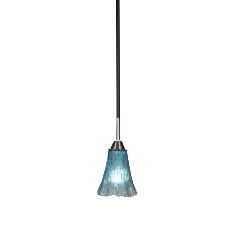 Ahern Paramount Stem Hung Pendant With 5.5" Glass, Teal Crystal, Matte Black/Brushed Nickel