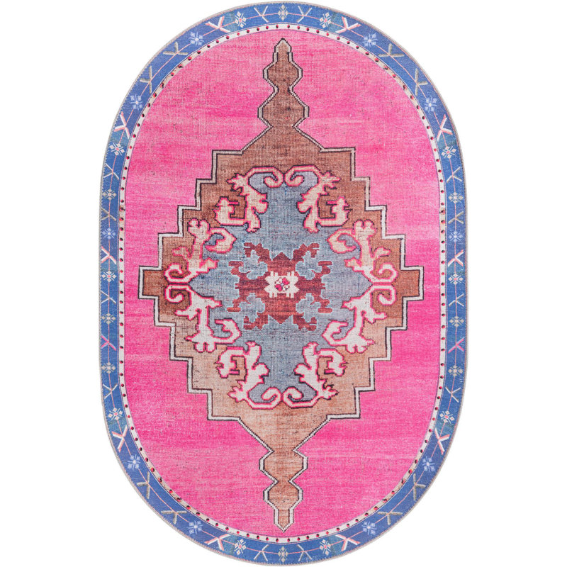 Tapis traditionnel d'Oppie fuchsia / violet, Ovale 4 pi x 6 pi