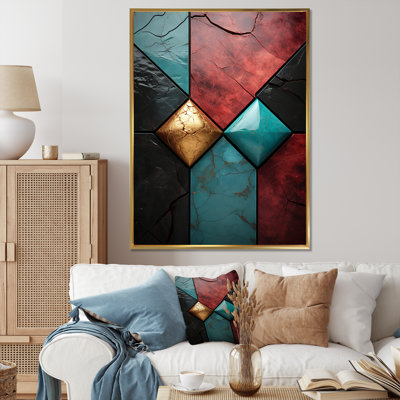 Blue And Red Chevron Tile Elegance II - Abstract Tile Wall Art