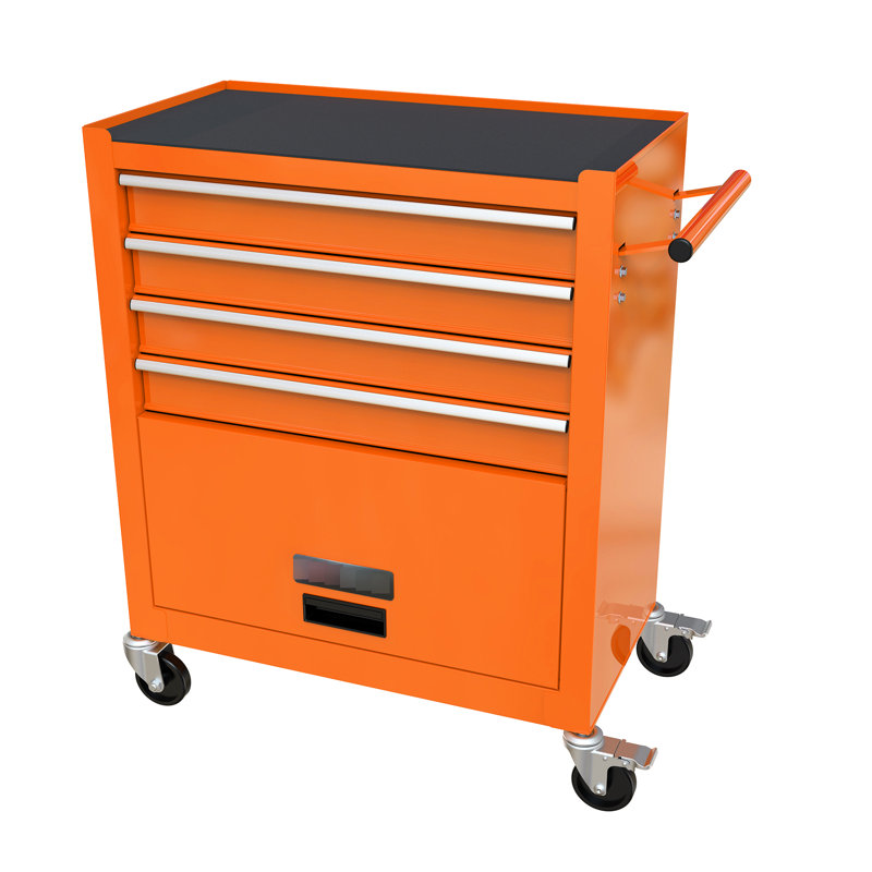Chariot à outils multifonctionnel orange 4 - Fabrication en acier et fonctionnalité de tiroir lisse pour les outils de garage