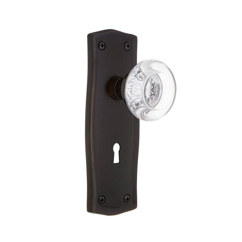 Prairie Plate with Decorative Keyhole and Round Clear Crystal Door Knob, Timeless Bronze, 2-3/8”