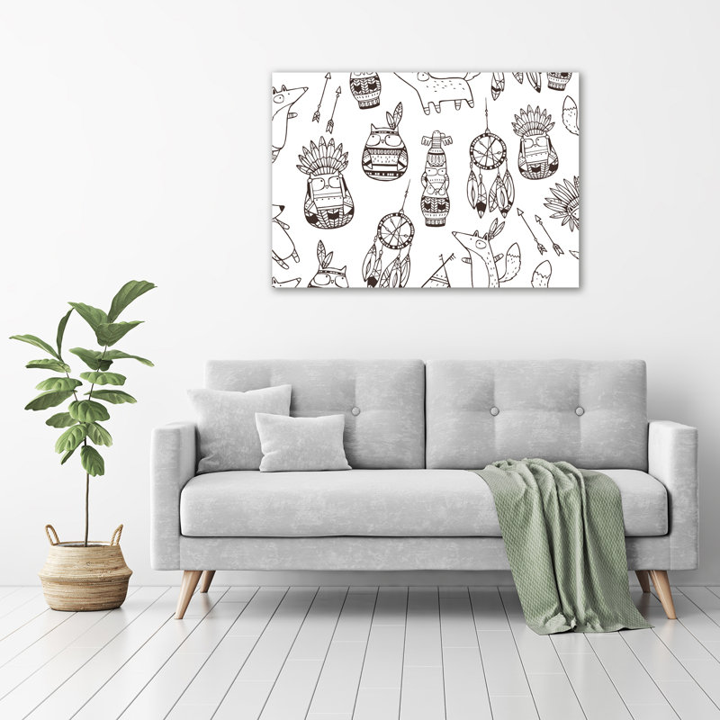 Glass Print Wall Art 100X70cm Image Printed On Glass Decorative Wall Picture Behind Toughened / Tempered Safety Real Glass For Kitchen & Living Room Theme:Indian Owls