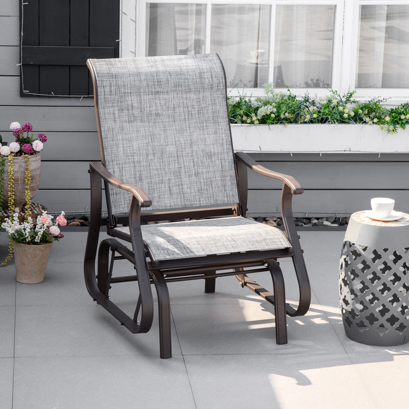 Outdoor Glider Chair In Grey. Stylish And Relaxing. Steel Frame, Mesh. For Porch, Garden. Supports 330 Lbs Patio Functional Mesh Fabric. Weight Capacity