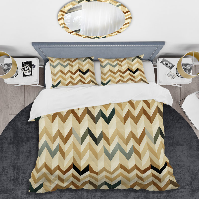 Ensemble de housse de couette beige à chevrons en microfibre Elegance I, Housse de couette pour grand lit et 2 taies décor