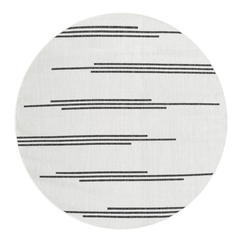 Tapis rayé intérieur / extérieur Leonardville, Rond 6 pi 1 po