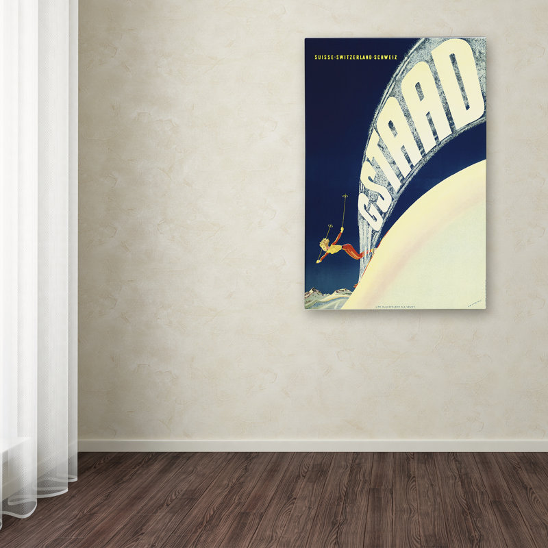 « gstaad », affiche rétro sur toile tendue, H 19 po x l 12 po