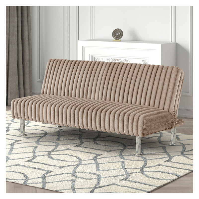 Canapé futon contemporain sans accoudoirs taupe avec pieds chromés