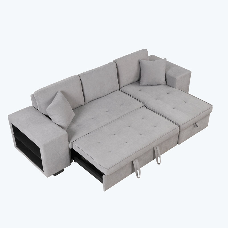 Kirkbride 105'' Linen Square Arm Sleeper, Gray Linen