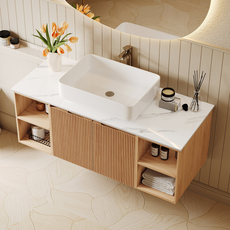 48" Brown Modern Single Bathroom Vanity With Ceramic Basin