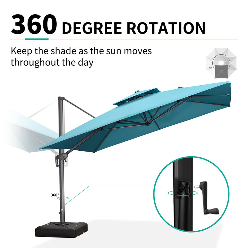 10' x 13' Rectangular Double Top Cantilever Tilting Umbrella with Base and 360° Rotation, Blue
