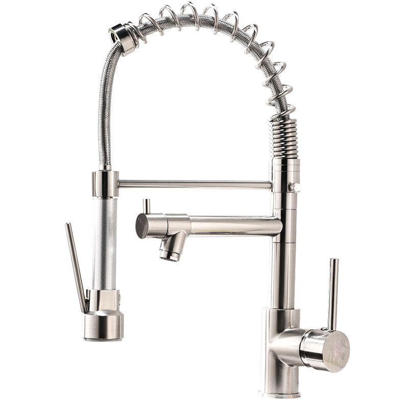 Robinet d'évier de cuisine avec robinet rétractable en nickel brossé, levier simple, robinet en nickel de longue durée de vie, bec arqué
