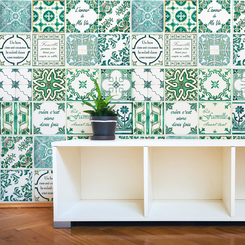 20cm W x 20cm L PVC Peel and Stick Mosaic Tile, Green