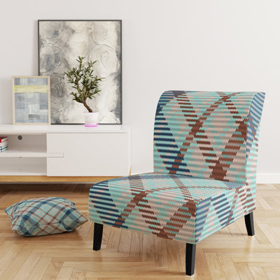 Turquoise Checked Tartan - Upholstered Patterned Accent Slipper Chair