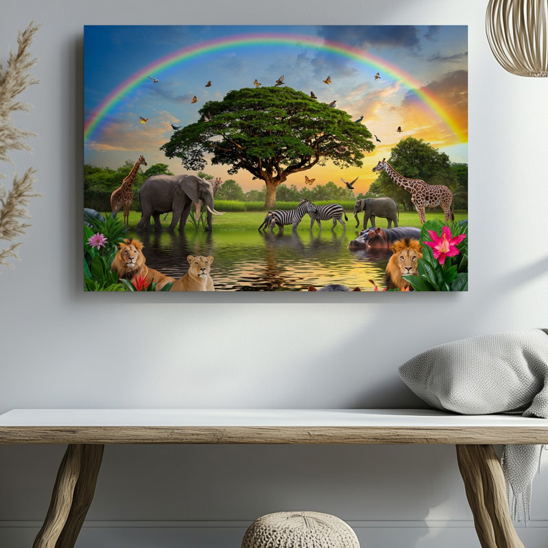 Toile, scène de jungle vibrante et luxuriante au coucher du soleil, art mural varié, 9" H x 12" W