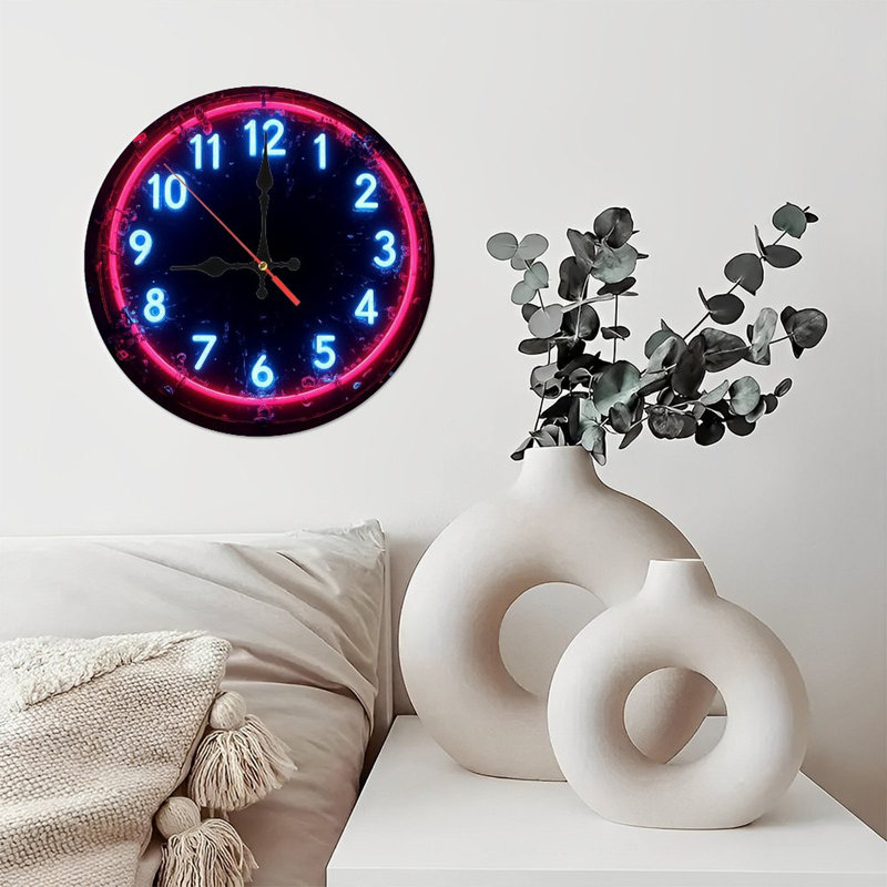 Décoration murale horloge néon en verre brisé