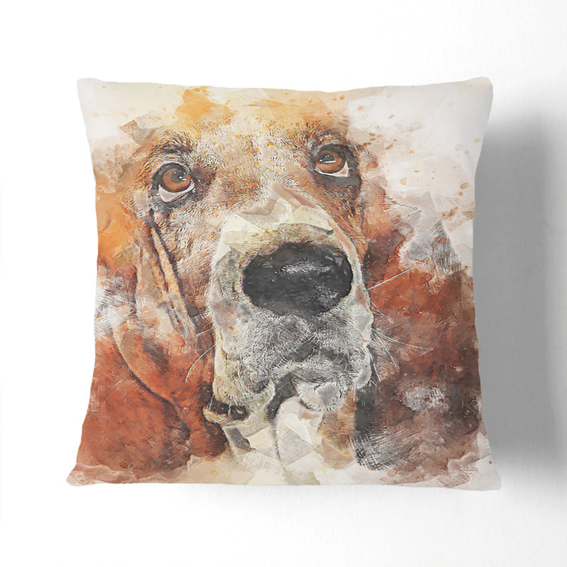 Basset Hound In Abstract Square Throw Cushion, 55 x 55 cm