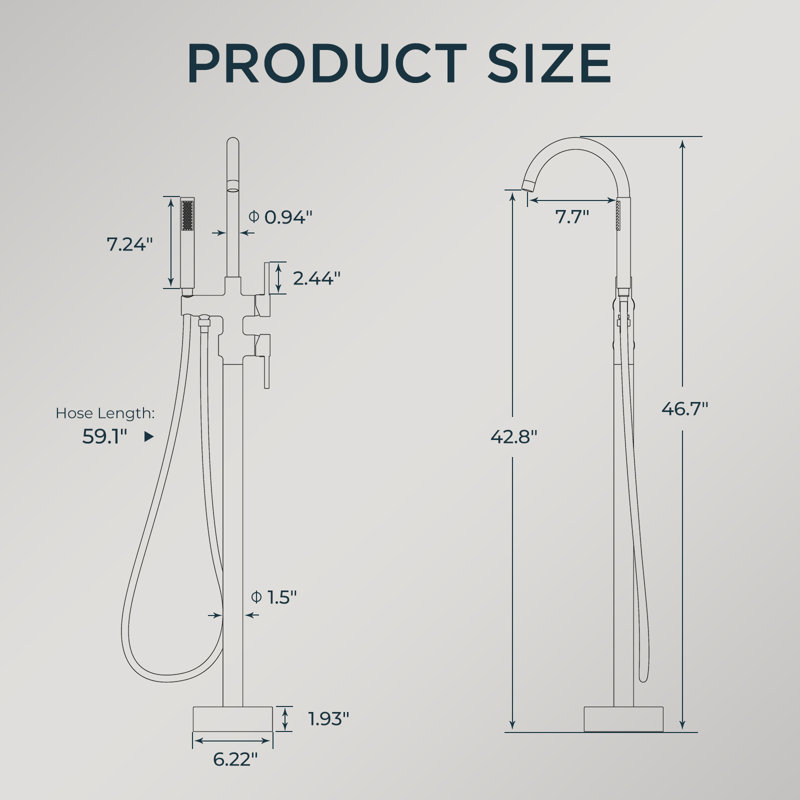 FORIOUS Double Handle Floor Mounted Freestanding Tub Filler Faucet with Handshower, Gold