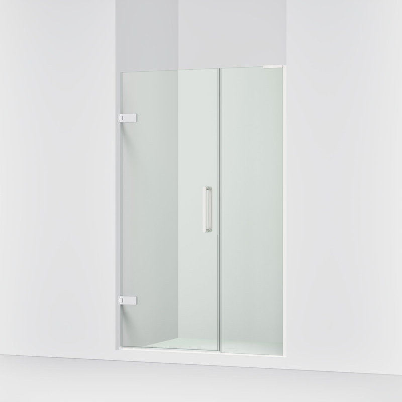 Composed 45-1/4-In46-In W X 71-1/2-In H Frameless Pivot Shower Door With 3/8-In Crystal Clear Glass And Back-To-Back Vertical Door Pulls