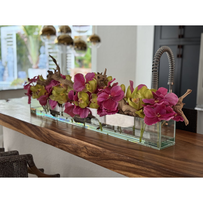 Casa Polyether Polyurethane (PU) Orchids Arrangement in Planter, 8" H x 36" W x 8" D