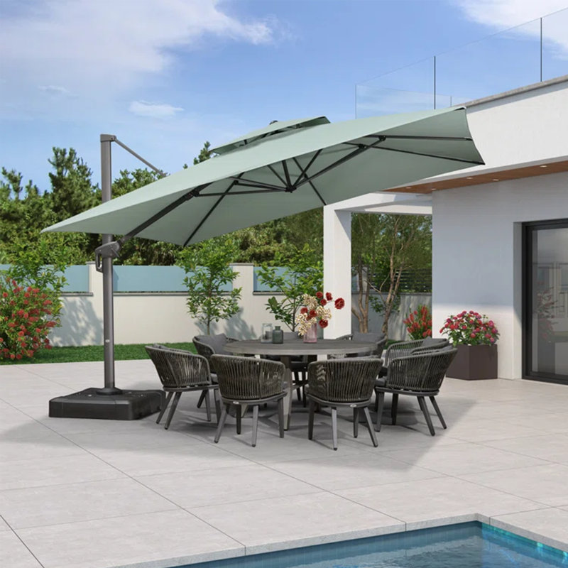 Parasol carré en porte-à-faux 144 po avec base et housse de parasol avec fermeture à glissière 144 po, vert menthe