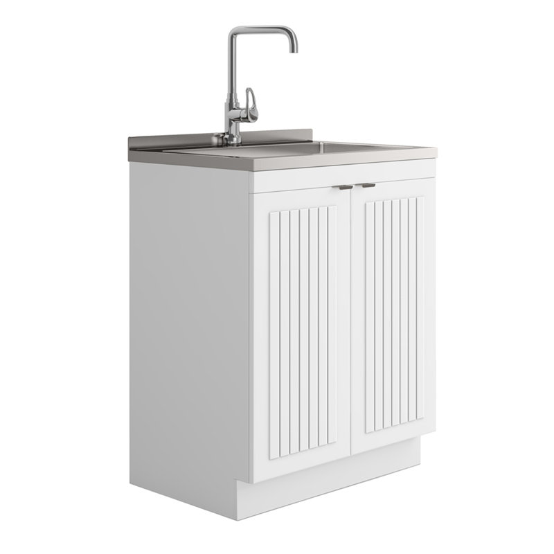 Murphy - Armoire à linge 28 po avec robinet et évier en acier inoxydable - blanc, 28"
