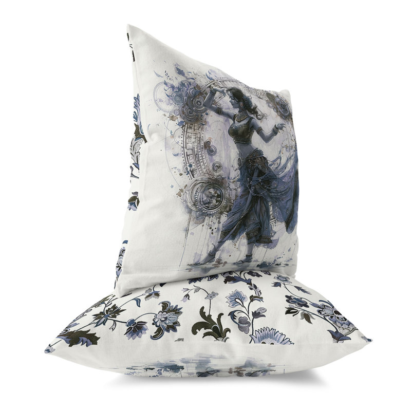 Coussin Enchanting Rhythms of India, H 16 po x l 16 po, Bleu / Vert