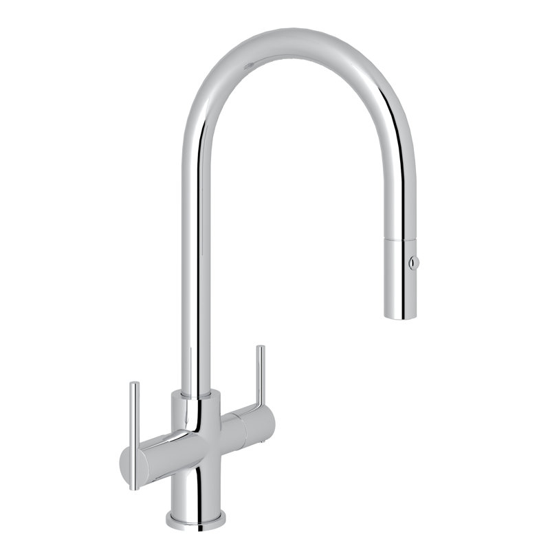 Pirellone 2 Lever Pull Down Kitchen Faucet, Polished Chrome