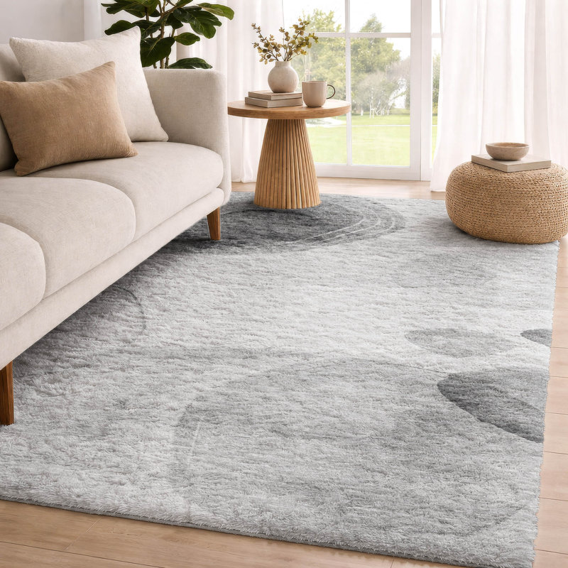 Premium Machine Washable Dream Shag ADS545 Circles Rug, Gray, 3' x 5'