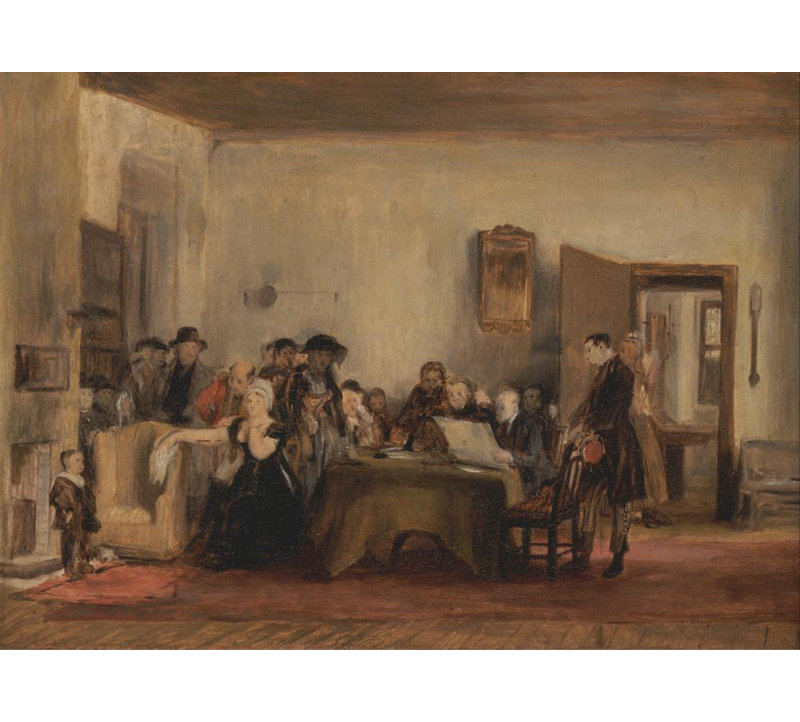 "Esquisse pour" La lecture d'un testament "par Sir David Wilkie - Toile tendue avec châssis, H 48 po x l 33 po