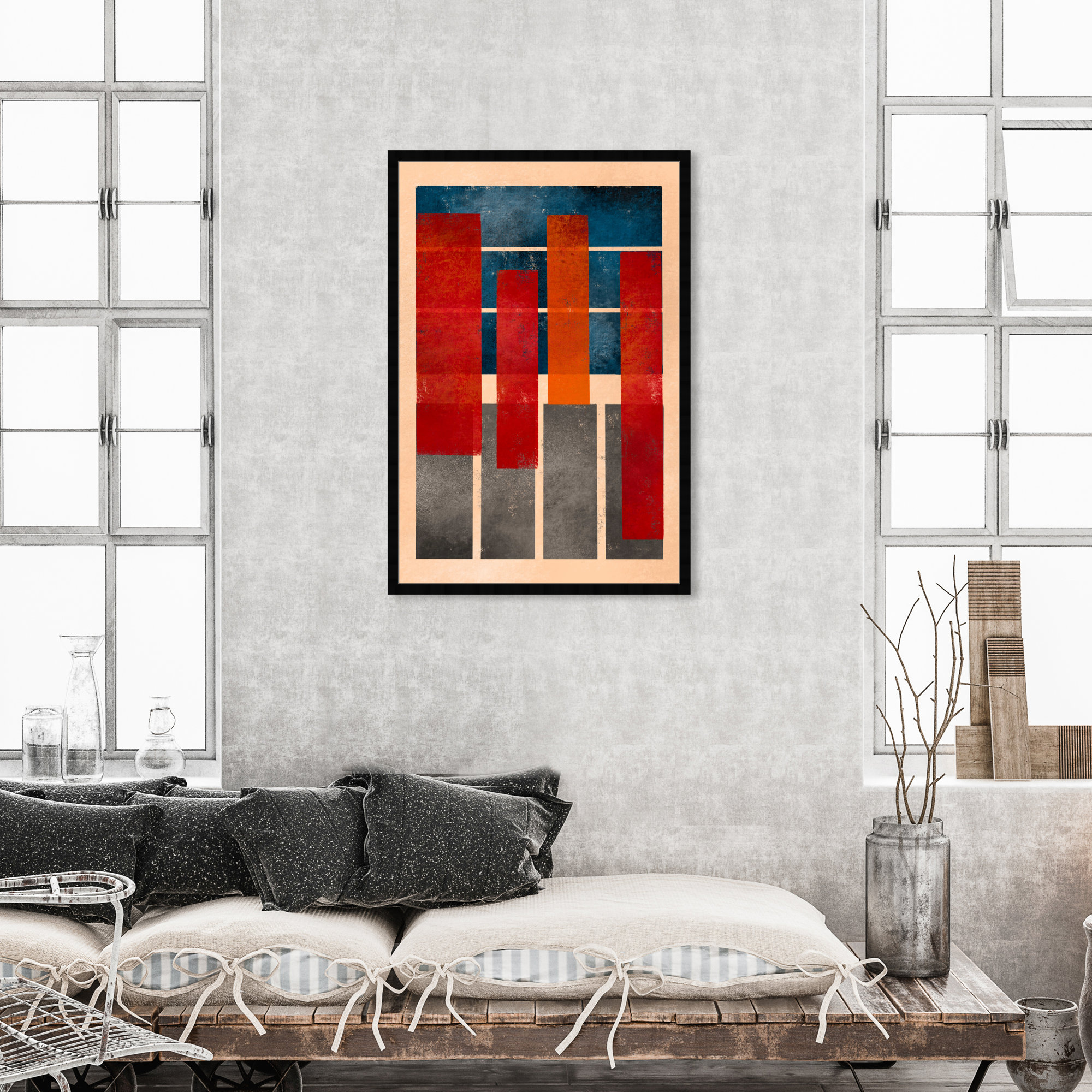 Geometric Red And Blue by Oliver Gal, Black, 47" H x 32" W