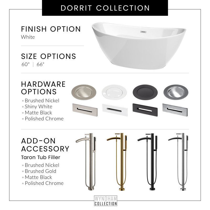 Dorrit 60" x 32" Freestanding Soaking Acrylic Bathtub with Faucet, Matte Black