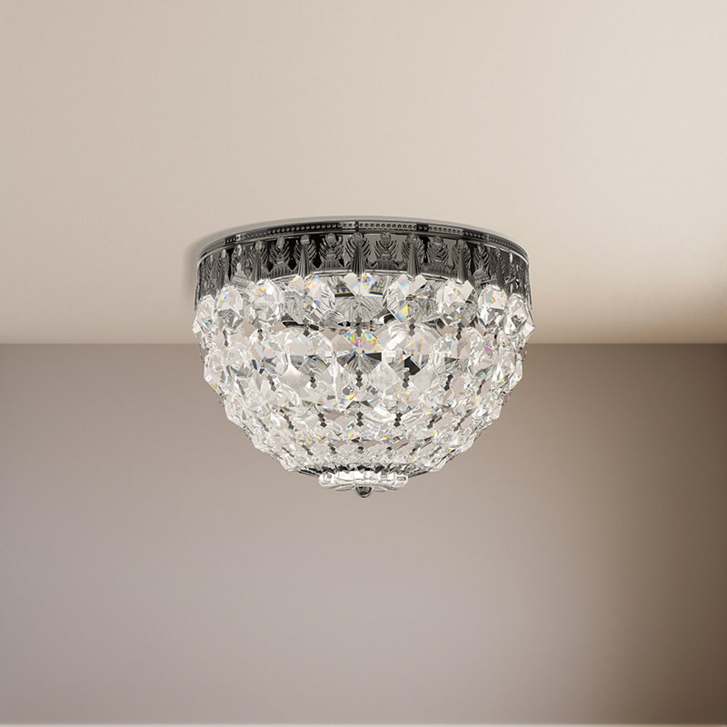 Petit Crystal 5 Light 12in x 6.5in Flush Mount in Polished Gold with Clear Radiance Crystals, Clear Optic, Silver, 3 Lights