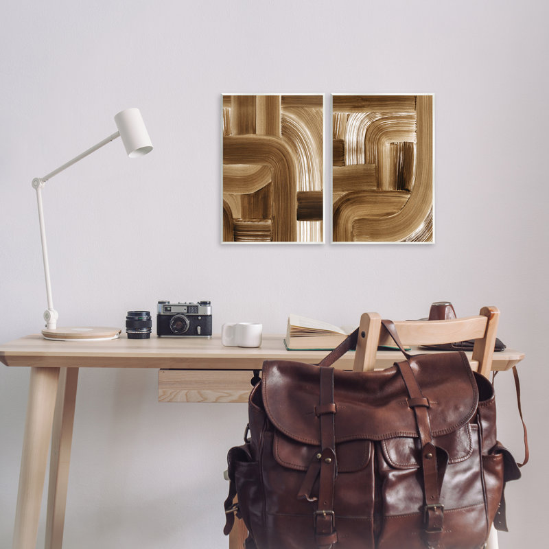 «Gentle Brown Brushstrokes», ensemble de 2 plaques murales par Grace Popp