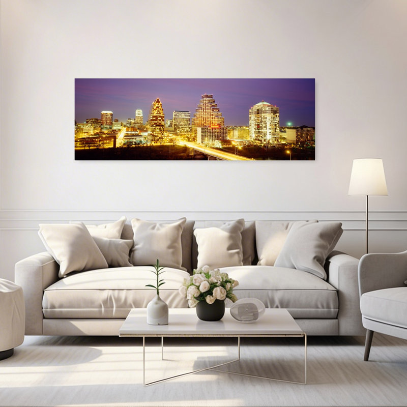 Bâtiments illuminés au crépuscule, Austin, Texas, États-Unis, H 60 po x l 20 po